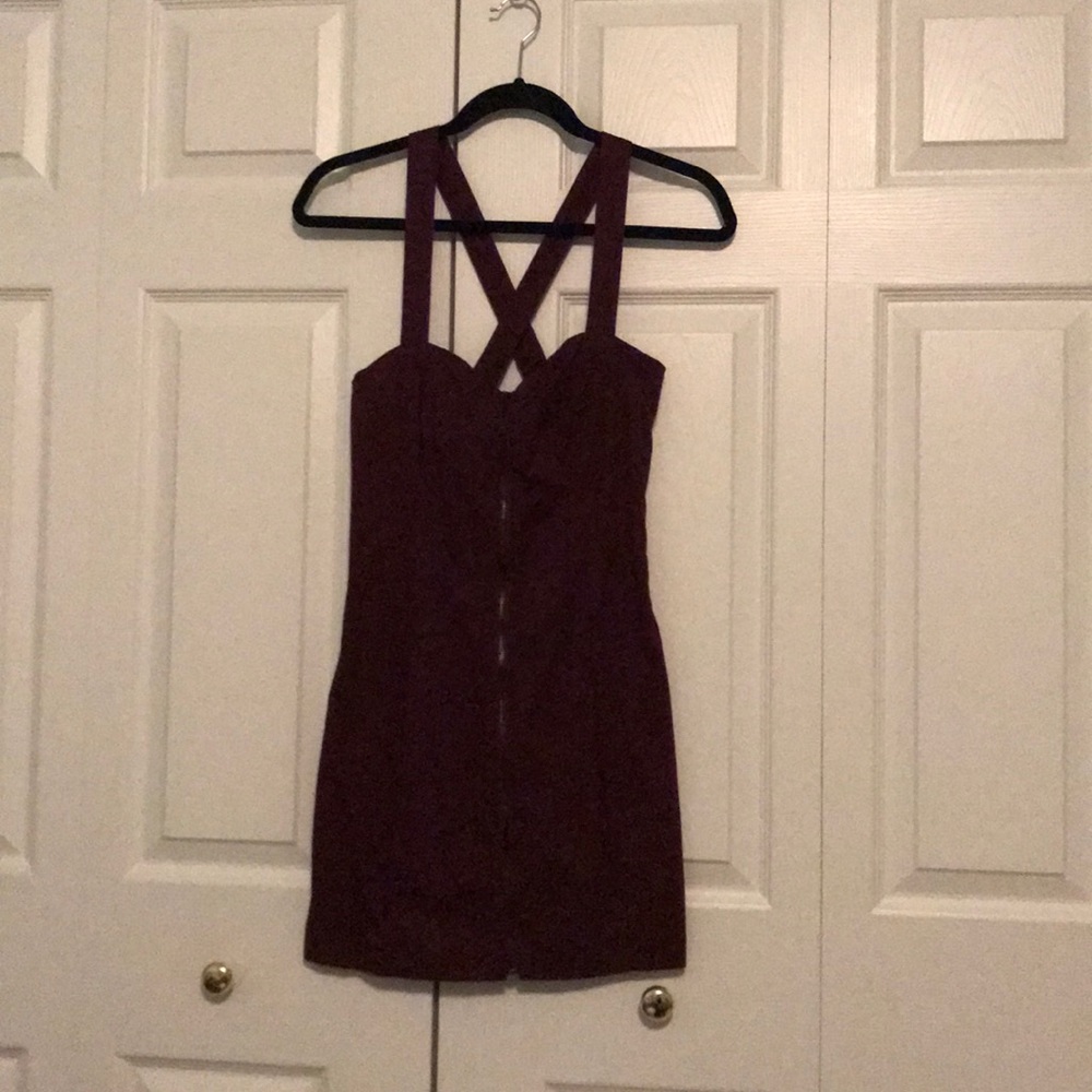 Maroon red zipper bodycon dress